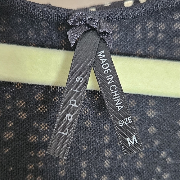 Lapis Faux Wrap Black Cream Polka Dot Dress Hidden Side Zipper size Medium - Picture 6 of 7